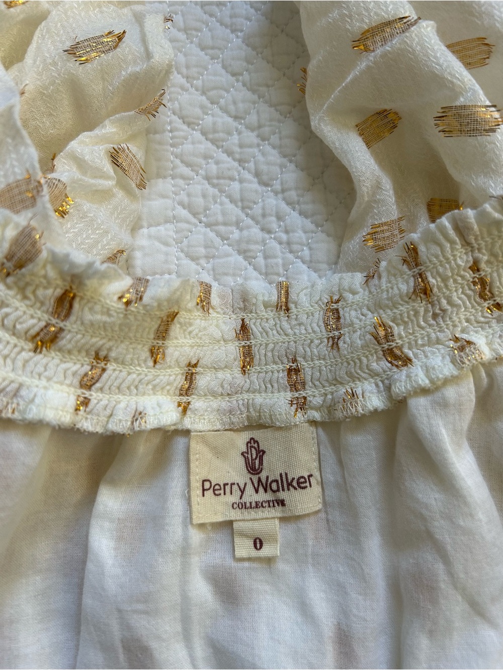 Poppy & Peonies White Crop Top with Gold Dot Trim - Picture 5 of 7